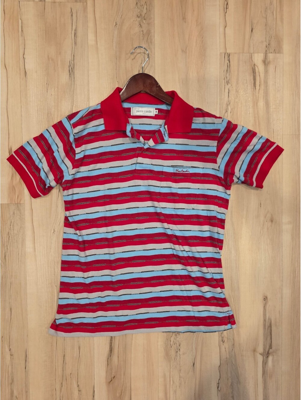 Pierre Cardin Men's Medium Striped Polo Shirt Red Blue Beige Cotton